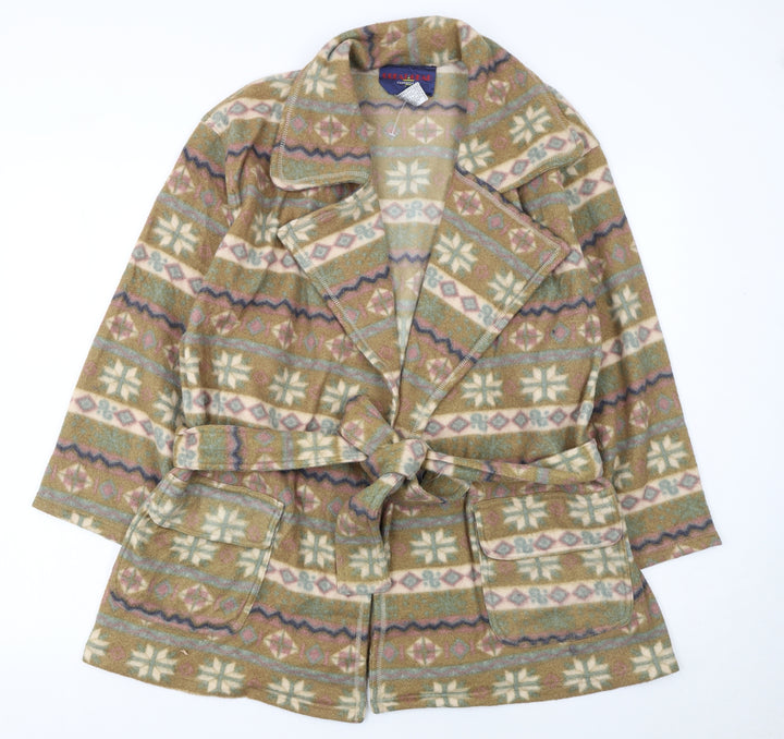 Great Gear Women's Beige Fair Isle Belted Fleece Coat L