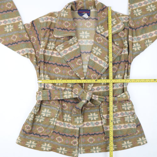 Great Gear Women's Beige Fair Isle Belted Fleece Coat L