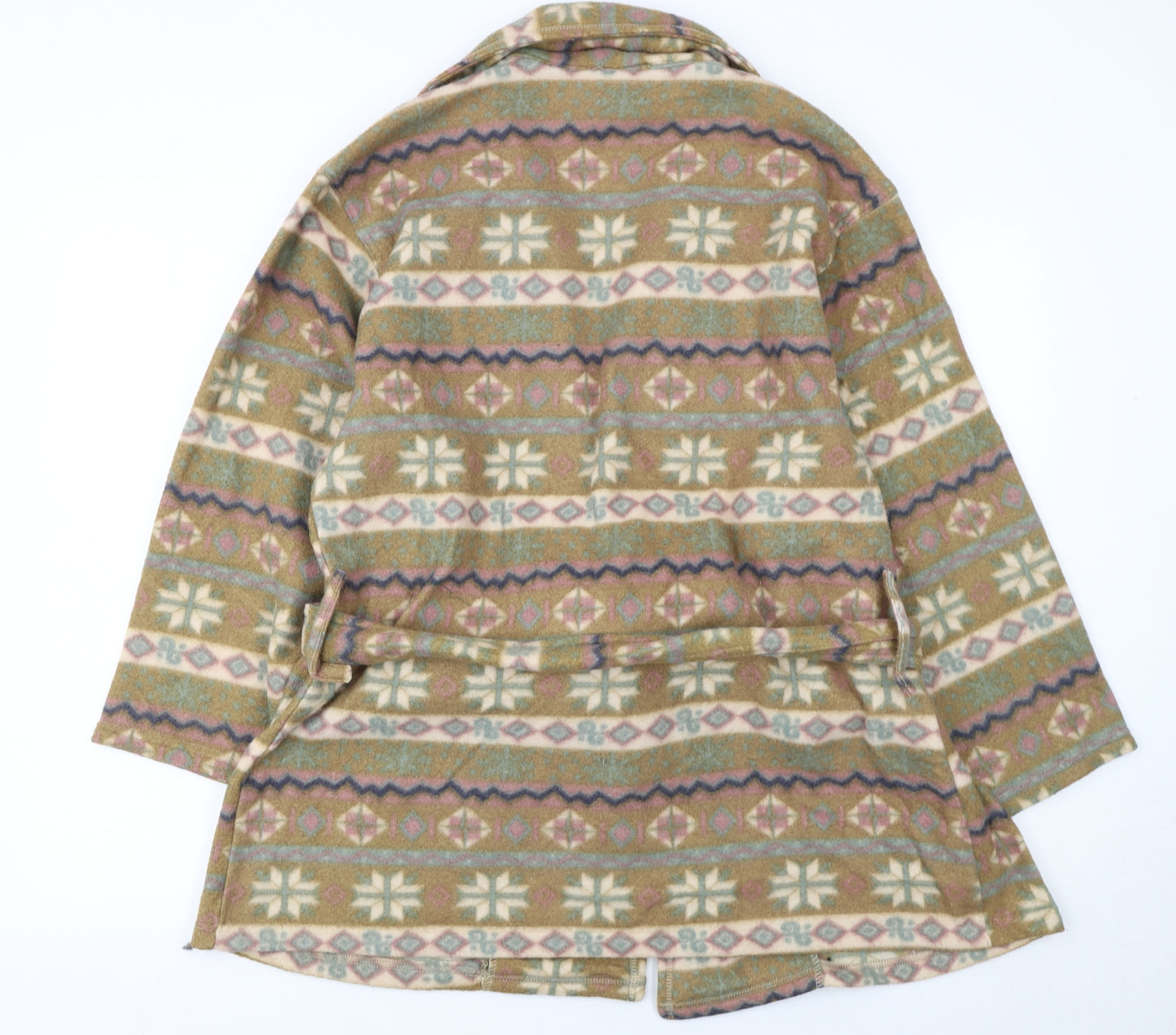 Great Gear Women's Beige Fair Isle Belted Fleece Coat L