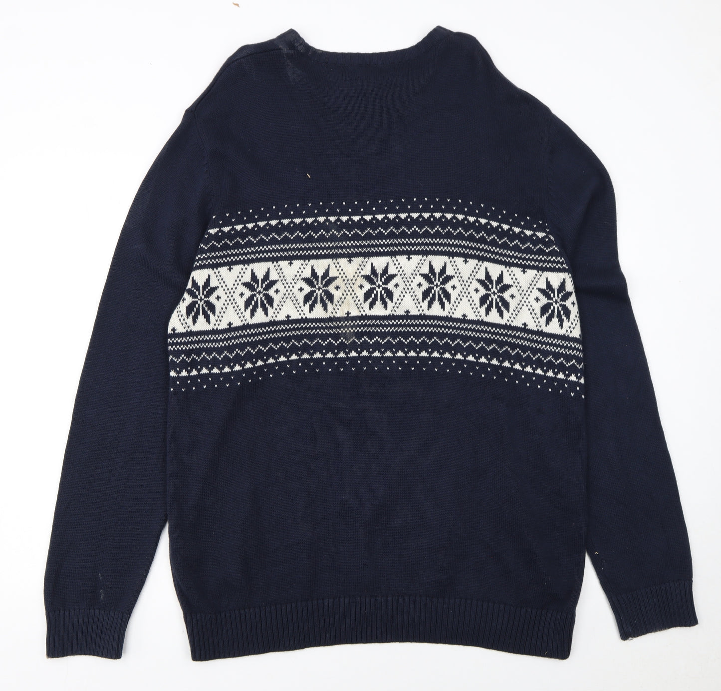 Nautica Men's Blue Fair Isle Cotton Crew Neck Jumper XL