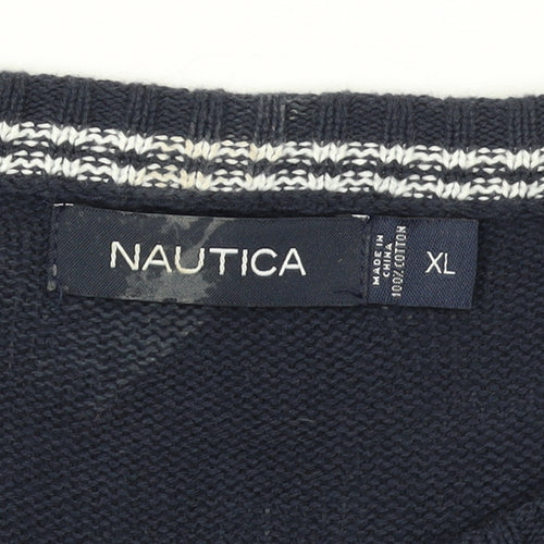 Nautica Men's Blue Fair Isle Cotton Crew Neck Jumper XL