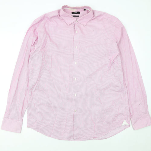 Hugo Boss Men's Pink Regular Fit Long Sleeve Button-Up Shirt Size 17.5