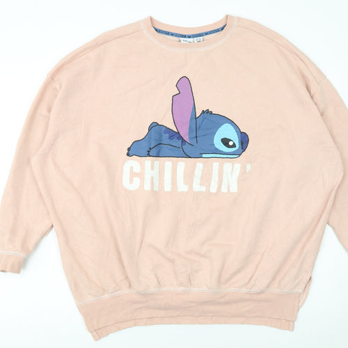 Disney Women Pink Stitch Chillin' Sweatshirt L Relaxed Fit Pullover