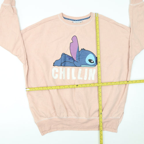Disney Women Pink Stitch Chillin' Sweatshirt L Relaxed Fit Pullover