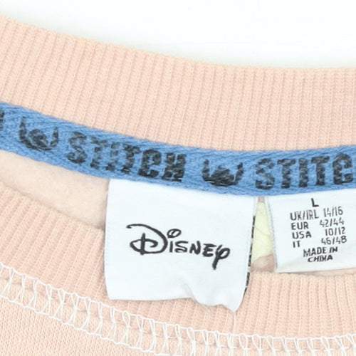 Disney Women Pink Stitch Chillin' Sweatshirt L Relaxed Fit Pullover