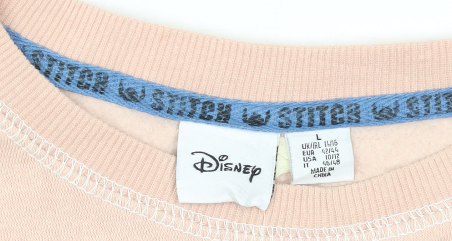 Disney Women Pink Stitch Chillin' Sweatshirt L Relaxed Fit Pullover