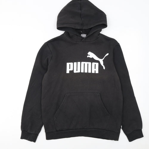 Puma Boys Black Hoodie Size 13-14 Years Pullover Cotton Blend Fleece