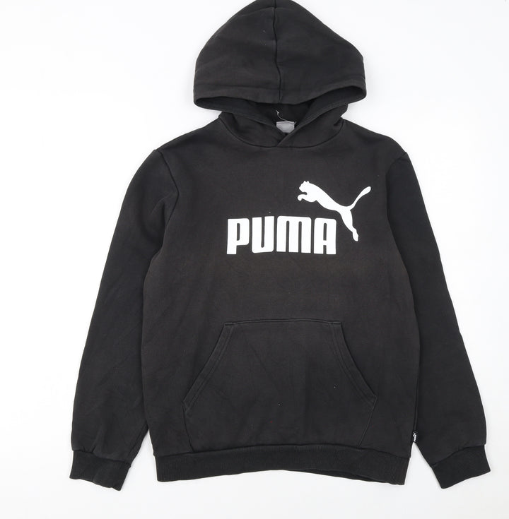 Puma Boys Black Hoodie Size 13-14 Years Pullover Cotton Blend Fleece