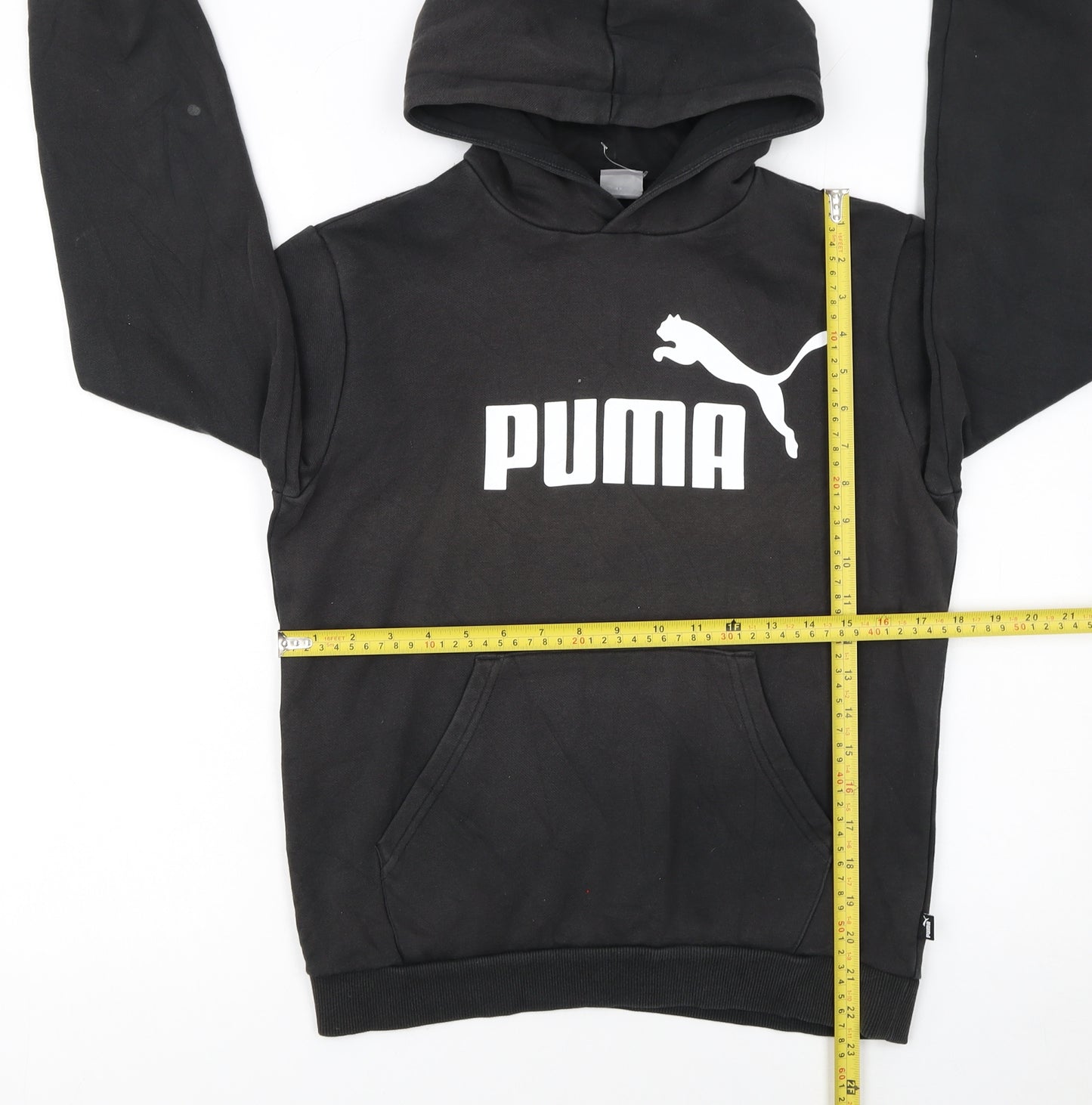 Puma Boys Black Hoodie Size 13-14 Years Pullover Cotton Blend Fleece