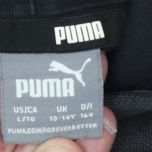 Puma Boys Black Hoodie Size 13-14 Years Pullover Cotton Blend Fleece