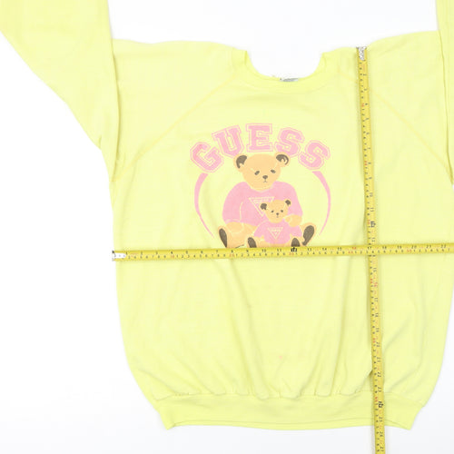 Guess Women Yellow Pullover Sweatshirt L Teddy Bear Graphic Vintage