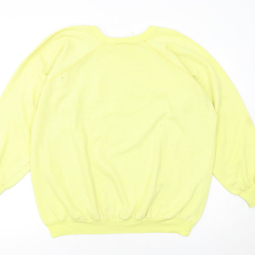 Guess Women Yellow Pullover Sweatshirt L Teddy Bear Graphic Vintage