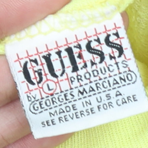 Guess Women Yellow Pullover Sweatshirt L Teddy Bear Graphic Vintage