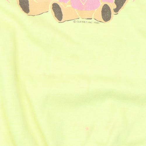 Guess Women Yellow Pullover Sweatshirt L Teddy Bear Graphic Vintage