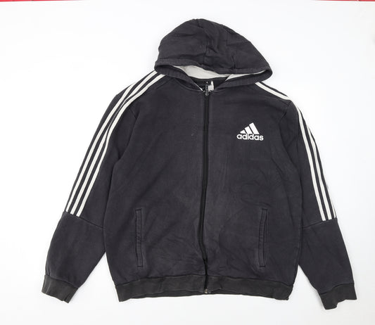 Adidas Mens Black XL Full Zip Hoodie with Logo and Pockets