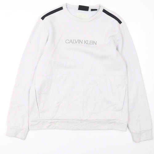 Calvin Klein Men’s White Logo Sweatshirt Size M Crew Neck Pullover