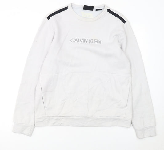 Calvin Klein Men’s White Logo Sweatshirt Size M Crew Neck Pullover
