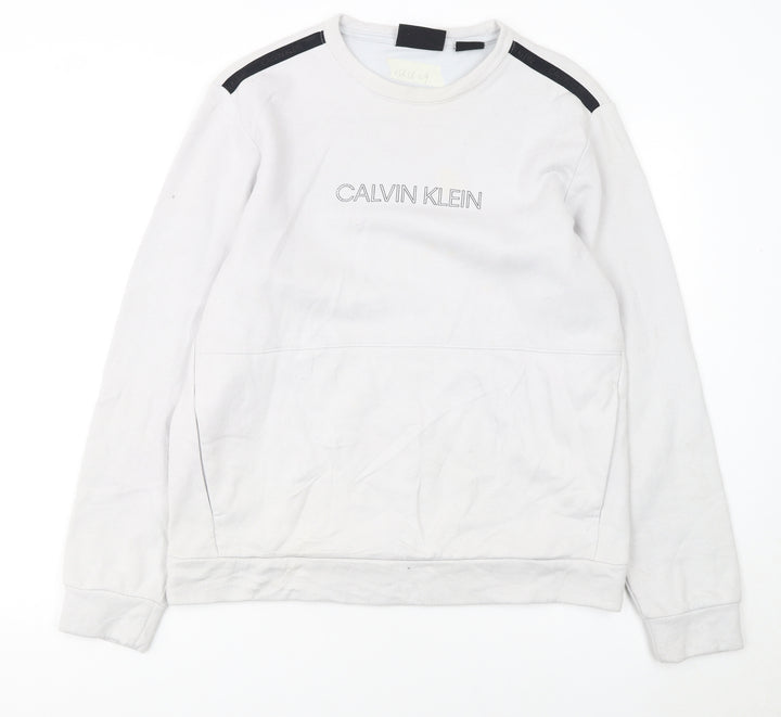 Calvin Klein Men’s White Logo Sweatshirt Size M Crew Neck Pullover