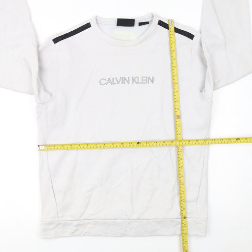 Calvin Klein Men’s White Logo Sweatshirt Size M Crew Neck Pullover