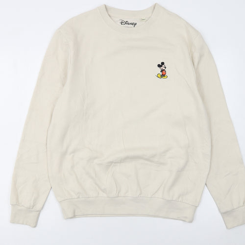 Disney Women Beige Mickey Mouse Pullover Sweatshirt Size 12 L