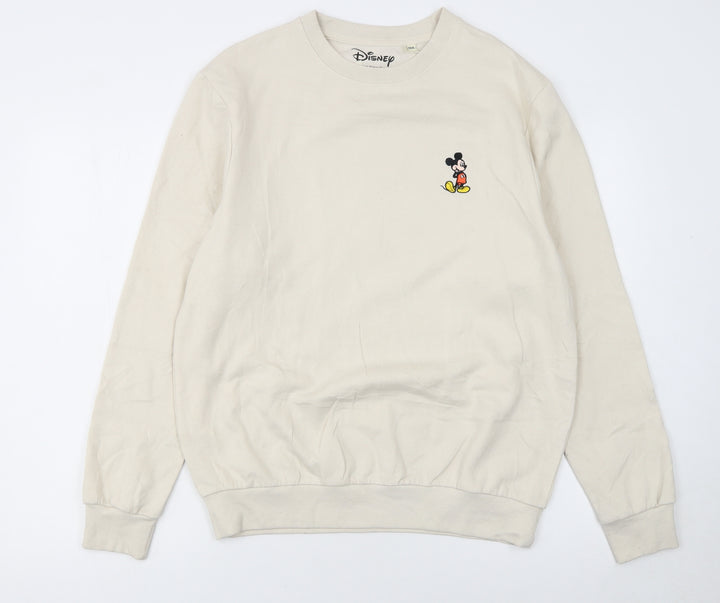 Disney Women Beige Mickey Mouse Pullover Sweatshirt Size 12 L