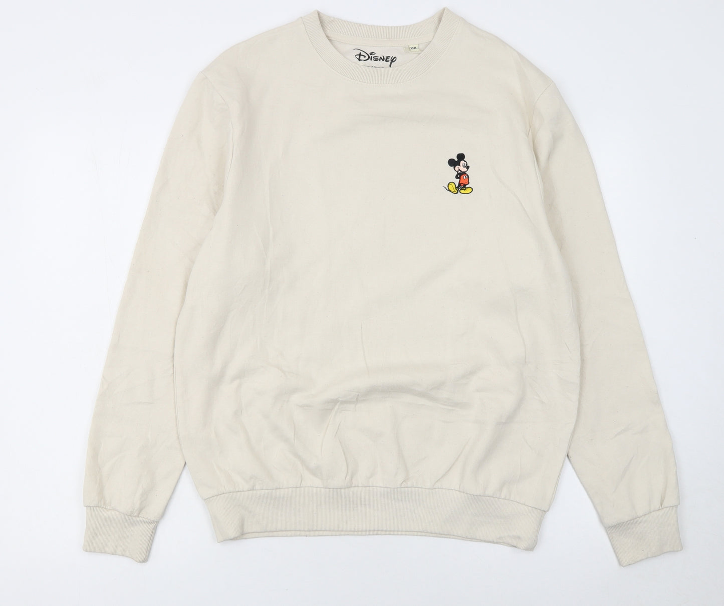 Disney Women Beige Mickey Mouse Pullover Sweatshirt Size 12 L