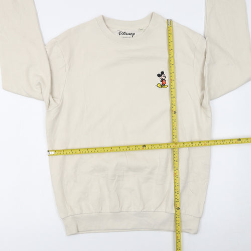 Disney Women Beige Mickey Mouse Pullover Sweatshirt Size 12 L