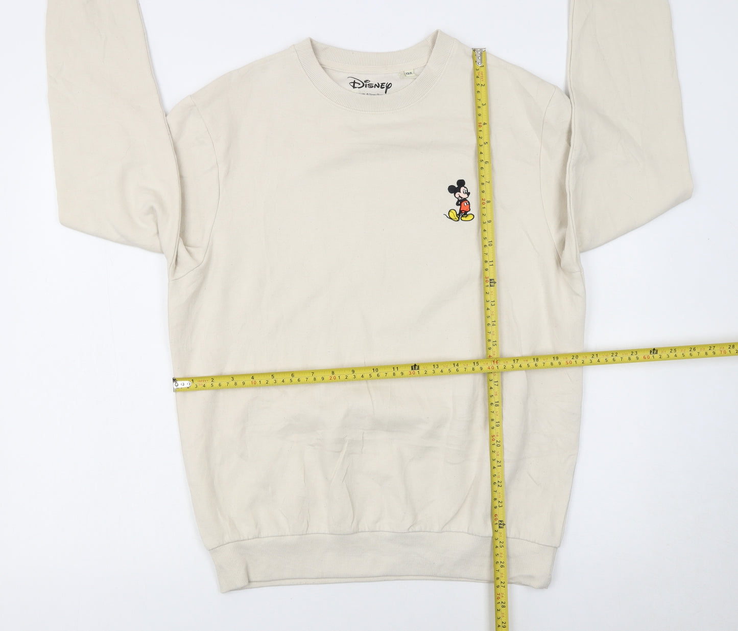 Disney Women Beige Mickey Mouse Pullover Sweatshirt Size 12 L