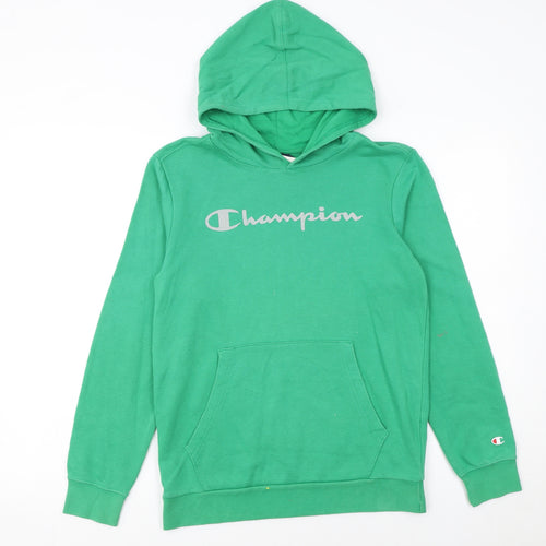 Champion Boys Green Pullover Hoodie 13-14 Years Logo Graphic Cotton Blend