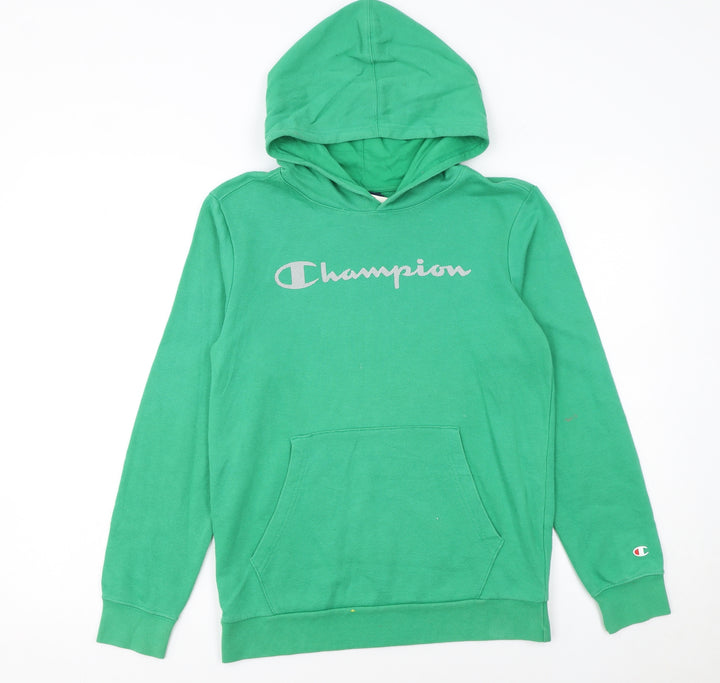 Champion Boys Green Pullover Hoodie 13-14 Years Logo Graphic Cotton Blend