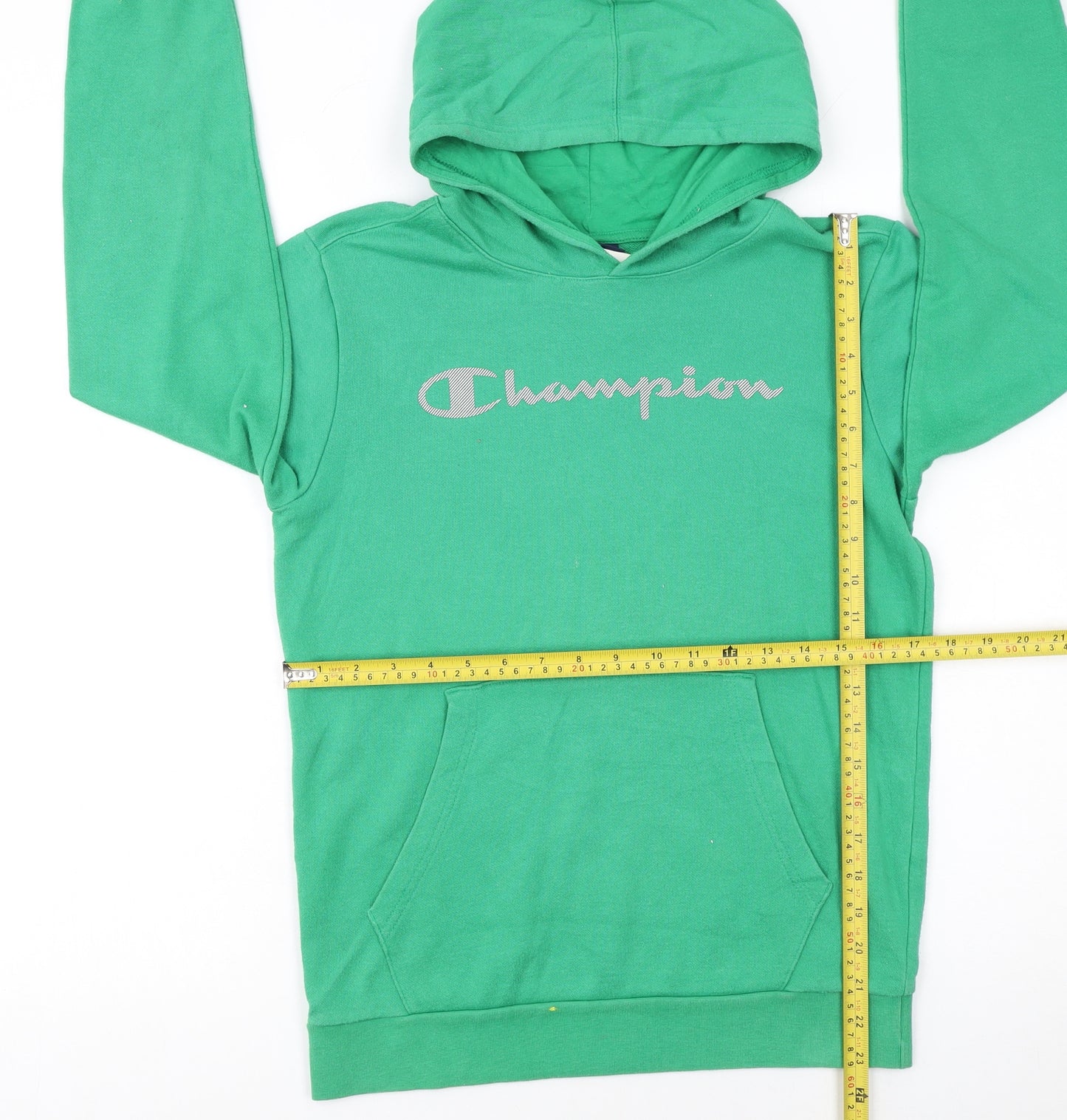Champion Boys Green Pullover Hoodie 13-14 Years Logo Graphic Cotton Blend