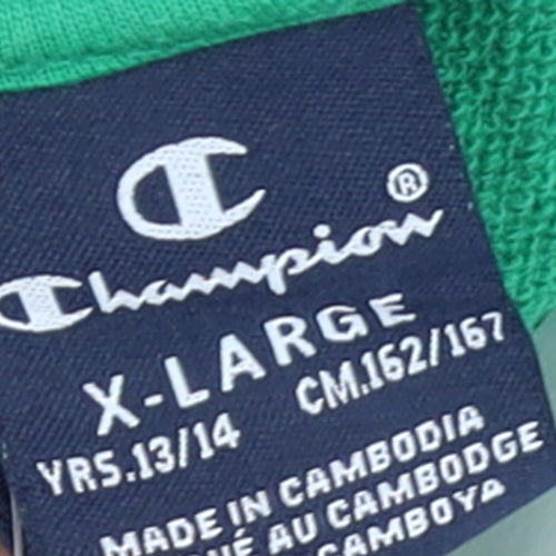 Champion Boys Green Pullover Hoodie 13-14 Years Logo Graphic Cotton Blend