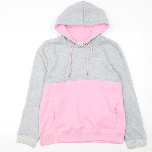 Lee Cooper Women Grey Pink Pullover Hoodie Size 12 Colourblock