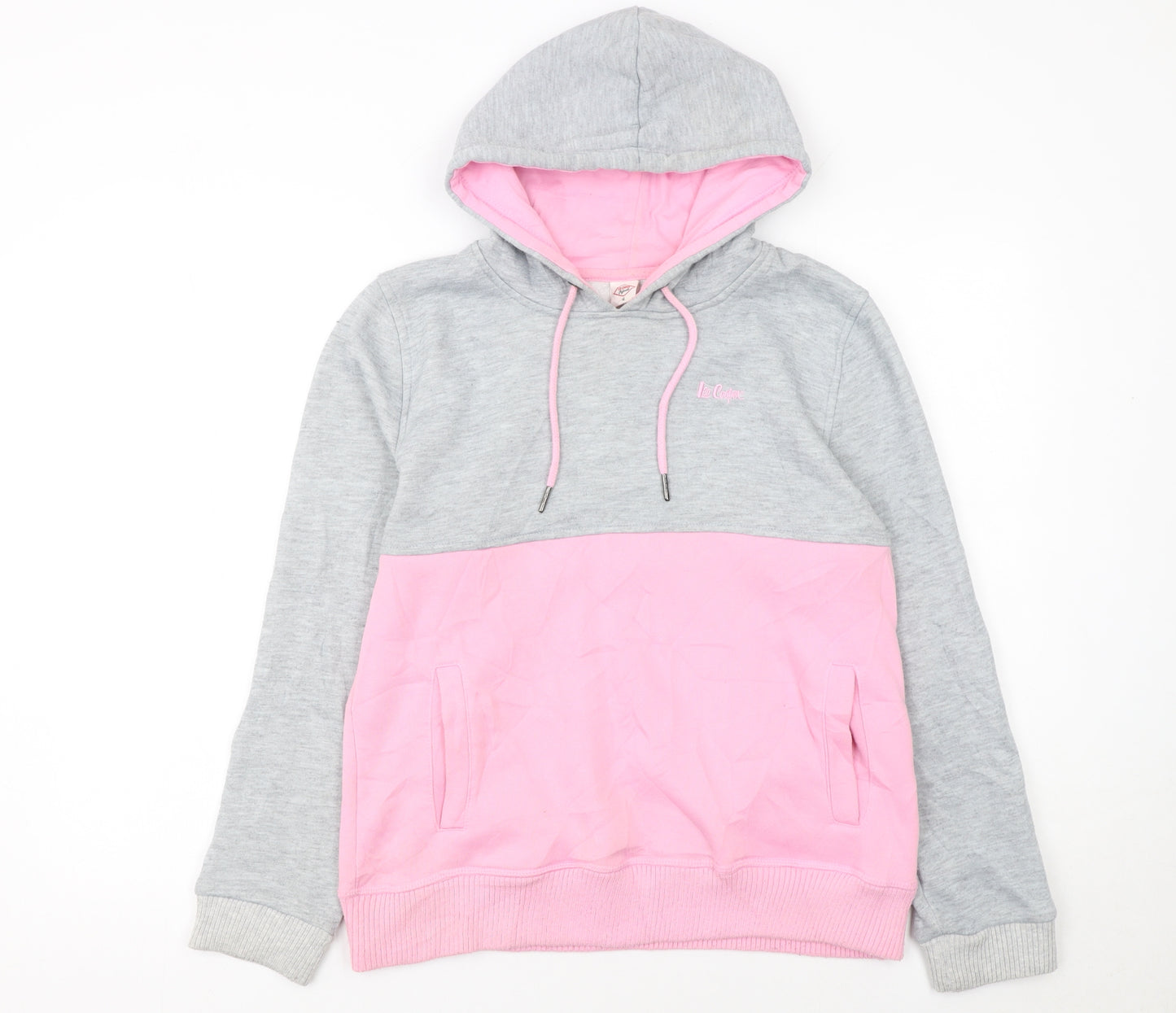 Lee Cooper Women Grey Pink Pullover Hoodie Size 12 Colourblock