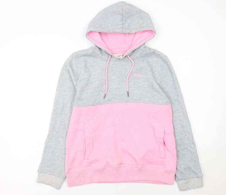 Lee Cooper Women Grey Pink Pullover Hoodie Size 12 Colourblock