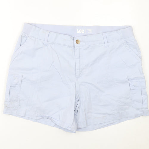 Lee Women's Light Blue Cargo Shorts Size 18M Regular Fit Mid Rise Cotton Blend