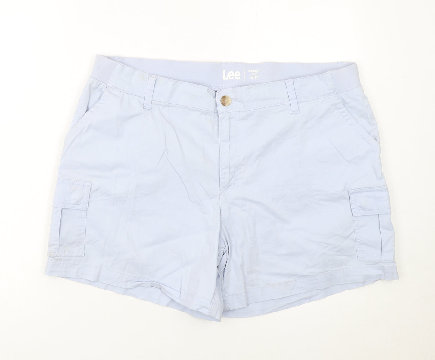 Lee Women's Light Blue Cargo Shorts Size 18M Regular Fit Mid Rise Cotton Blend