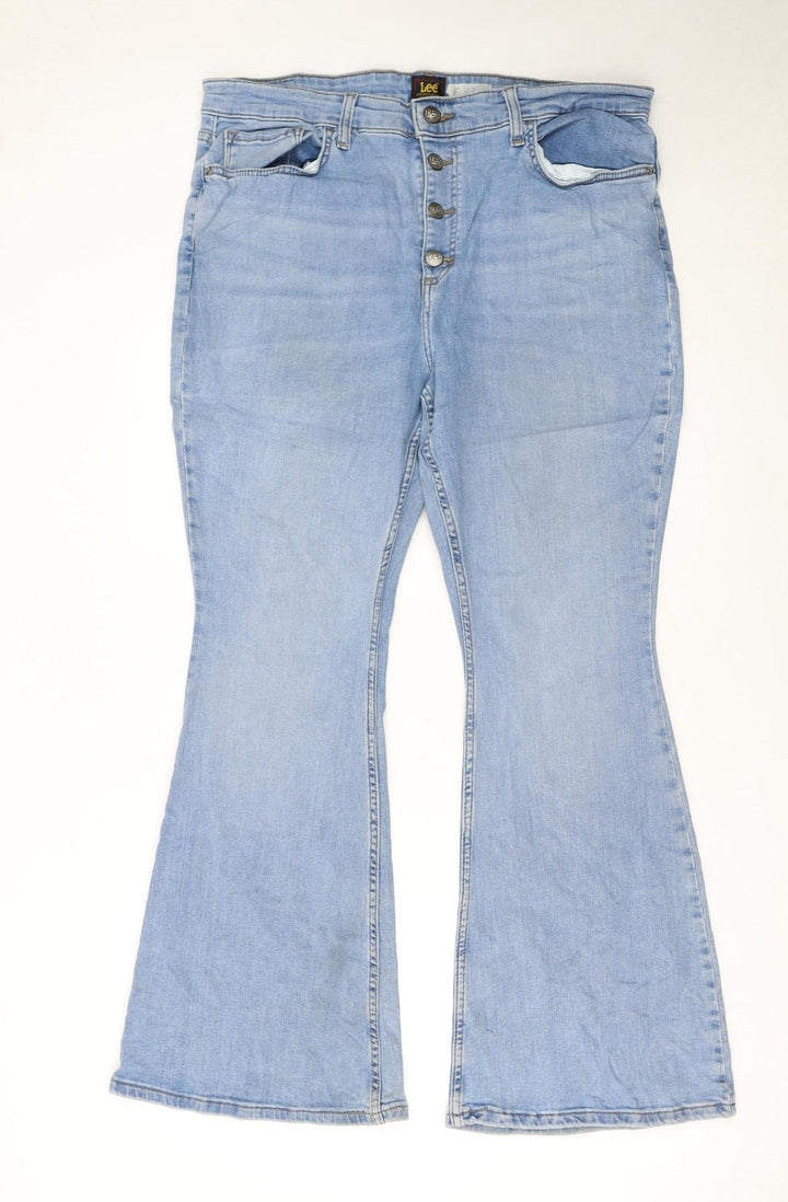 Lee Women's Blue Flared Denim Jeans Size 18 Petite Mid Rise