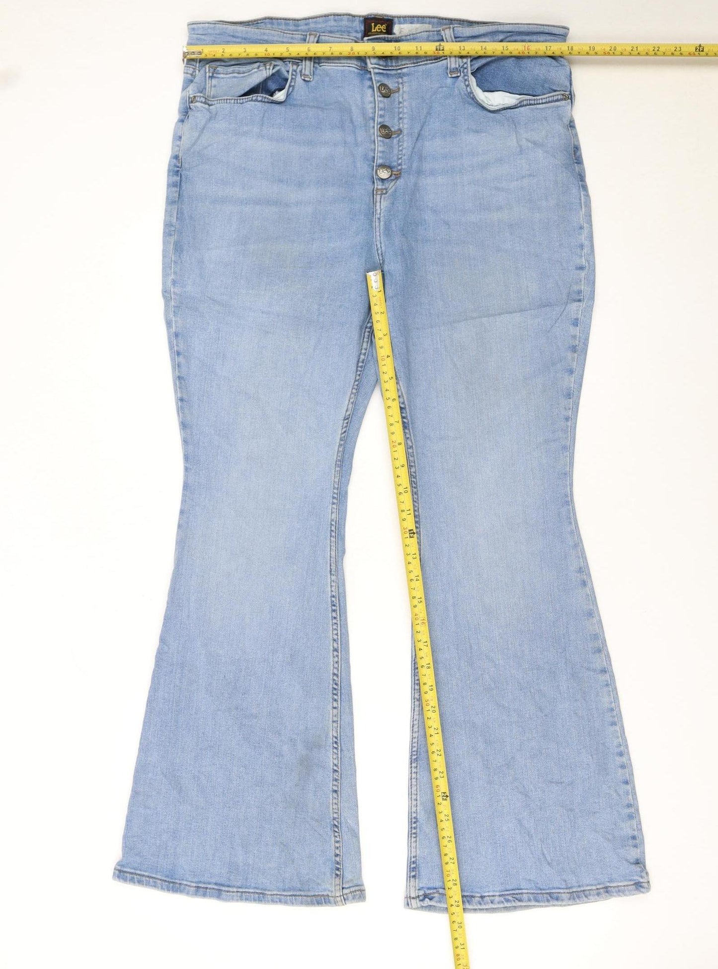 Lee Women's Blue Flared Denim Jeans Size 18 Petite Mid Rise