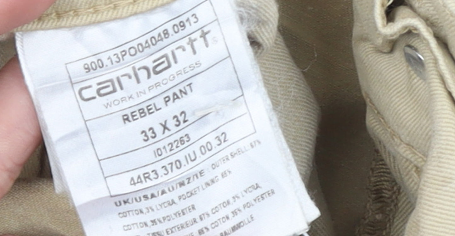Carhartt Men's Beige Rebel Slim Fit Straight Jeans 33x32