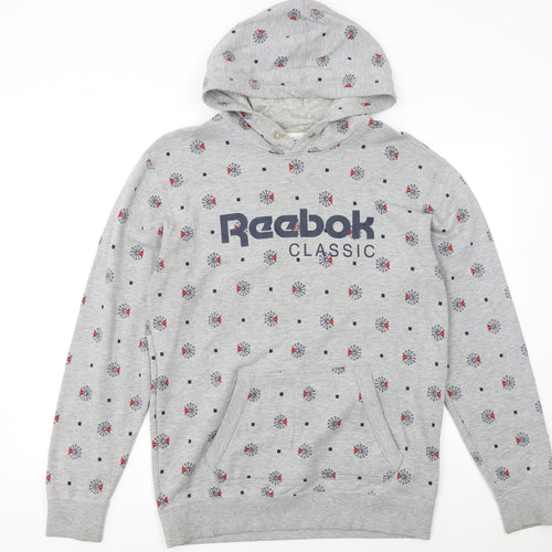 Reebok Classic Men's Grey Pullover Hoodie M Graphic Print Sportswear