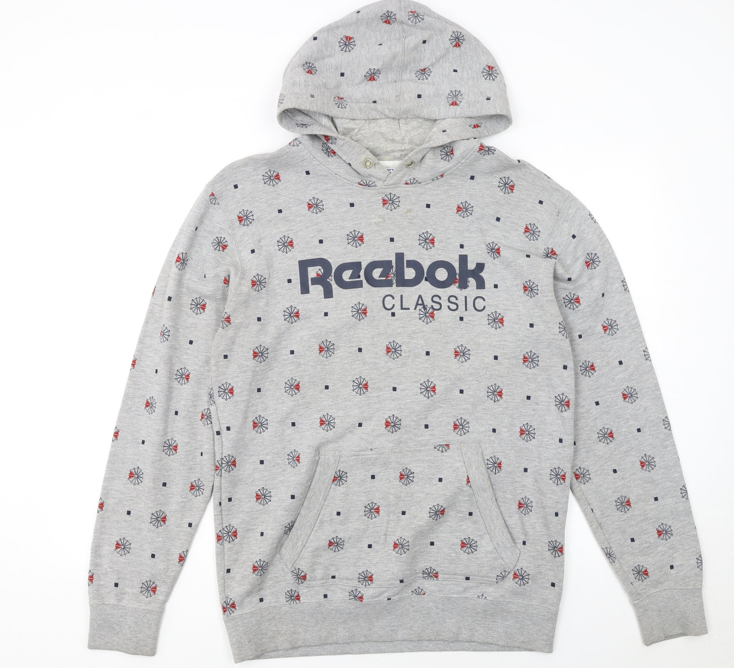 Reebok Classic Men's Grey Pullover Hoodie M Graphic Print Sportswear