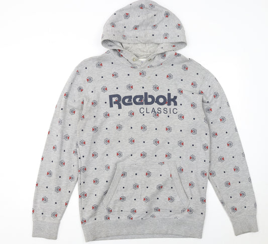Reebok Classic Men's Grey Pullover Hoodie M Graphic Print Sportswear