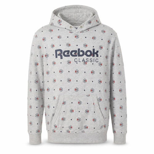 Reebok Classic Men's Grey Pullover Hoodie M Graphic Print Sportswear