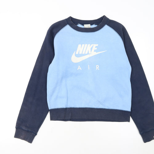 Nike Girls Blue Pullover Sweatshirt M 12 Years Logo Crew Neck Jumper