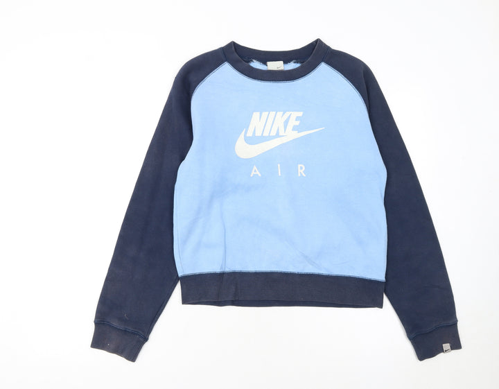 Nike Girls Blue Pullover Sweatshirt M 12 Years Logo Crew Neck Jumper