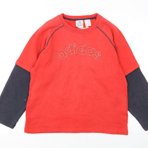 Adidas Boys Red Pullover Sweatshirt 14 Years Logo Athletic Fleece Top