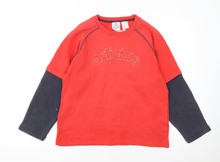 Adidas Boys Red Pullover Sweatshirt 14 Years Logo Athletic Fleece Top