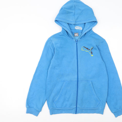 Puma Boys Blue Full Zip Hoodie Size 152 Fleece Logo Hooded Sweatshirt