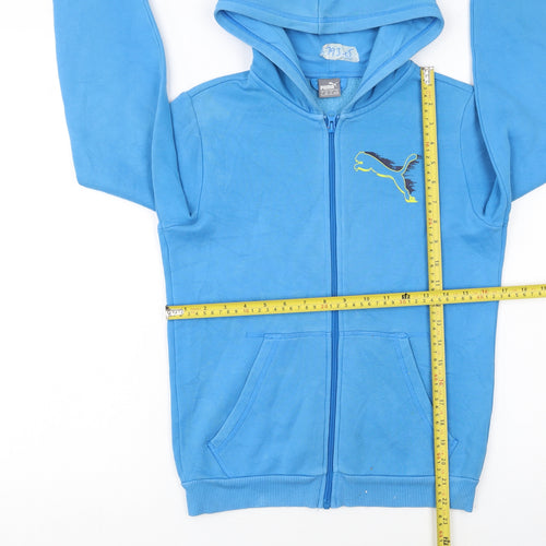 Puma Boys Blue Full Zip Hoodie Size 152 Fleece Logo Hooded Sweatshirt